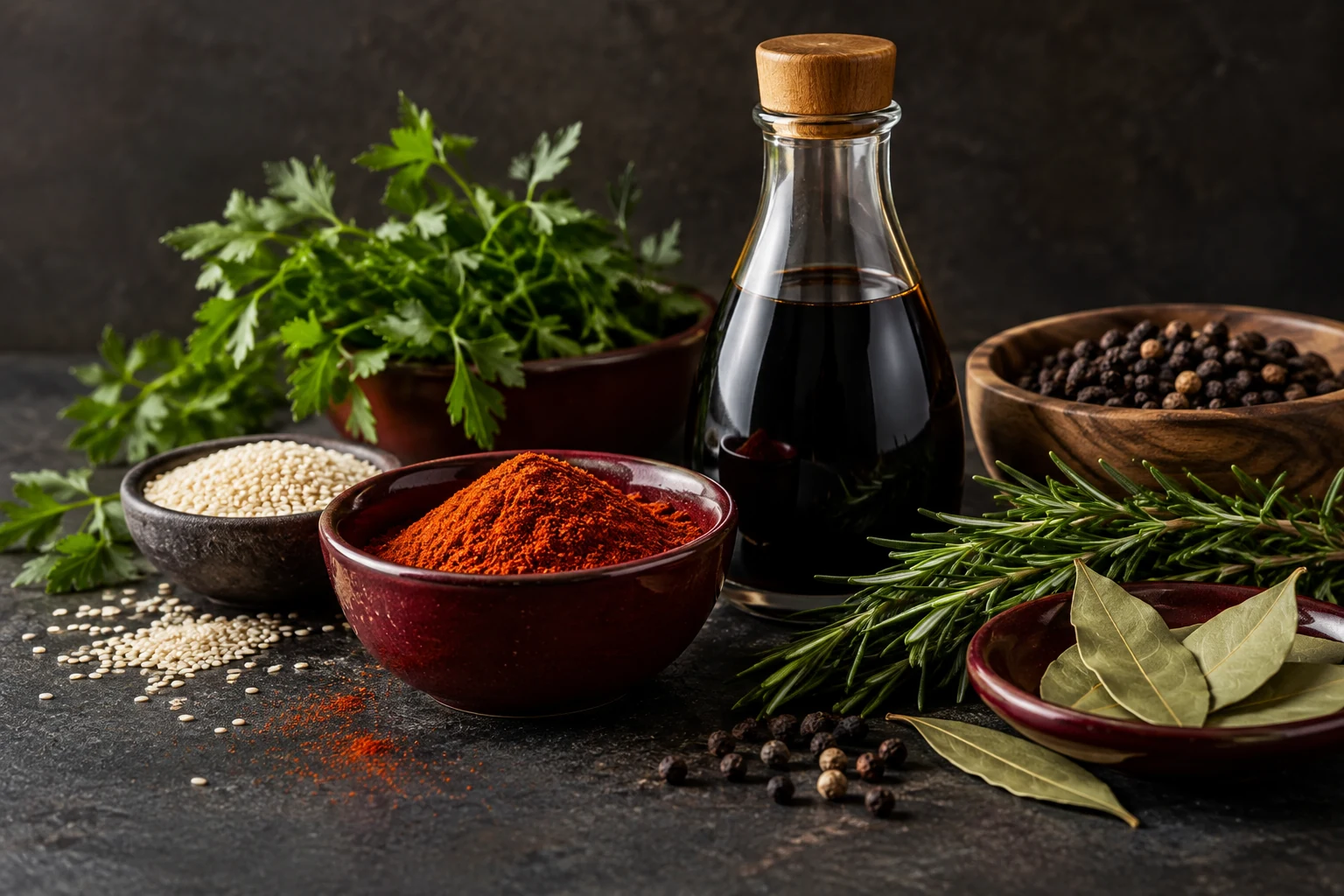 Nước xốt, vừng và các loại gia vị Á Âu